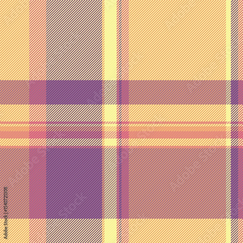 Subtle pastel plaid pattern in calming hues of purple, peach, and yellow.  Perfect for textile designs, website backgrounds, or adding a touch of understated elegance to your projects.