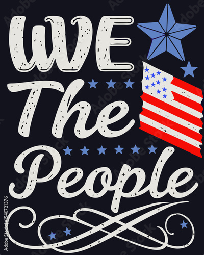 Vintage Patriotic 'We The People' Design with Flag-Textured Letters and Distressed Stars on Black Background, Generative AI