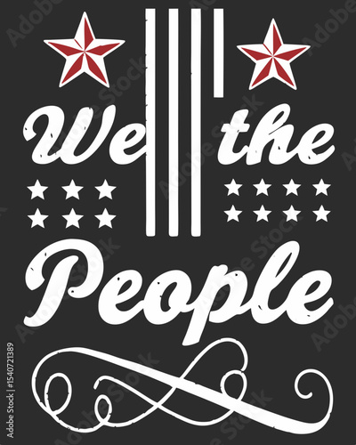 Vintage Patriotic 'We The People' Design with Flag-Textured Letters and Distressed Stars on Black Background, Generative AI
