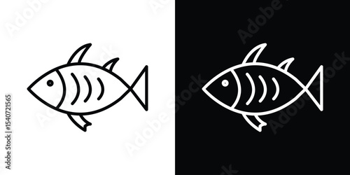 Fish icon design. simple stroke line vector icon set