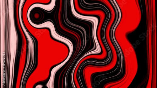 Dynamic abstract animation of red, black, and white wavy lines forming a swirling vortex pattern. Perfect for modern art, digital backgrounds, and design projects.