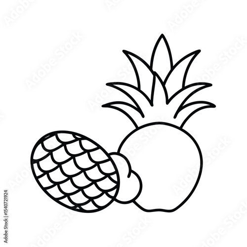 Sweet and Sour Pork with Pineapple in Line Art Vector illustration
