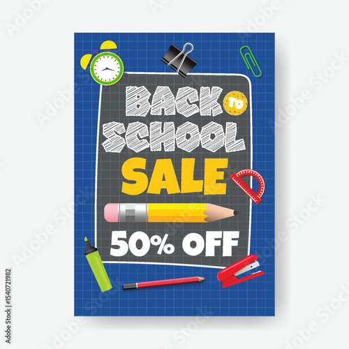 Editable Back to school print flyer or poster template for school admission, online learning poster, Back  to school celebration party and sale offer flyer or poster design