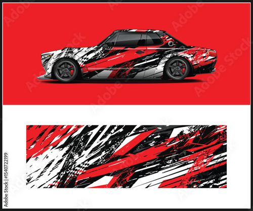 Abstract Red Black White Race Car Wrap Design Template