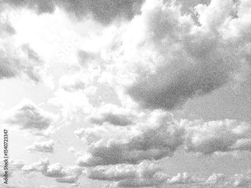Cloud formation created from scattered points on a white isolated background expressing texture and dimension in visual art.