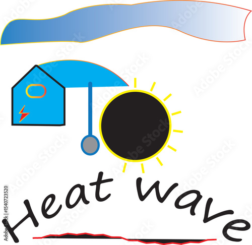 Heat Wave Impact on House – Vector Illustration of Hot Summer Weather Affecting Home with Blazing Sun, Rising Temperature, and Overheating Environment


