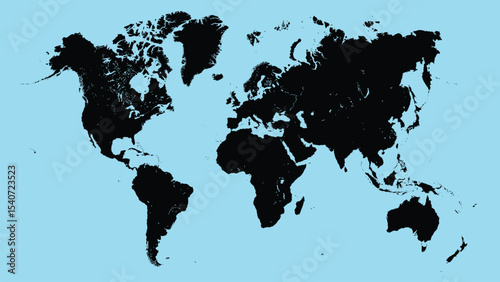 World Map Vector with Cyan Background – Silhouette Style for Infographics. EPS