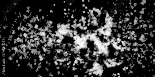 Snowflakes on dark background. white icy snowflakes isolated on black background, natural background. white crystalline powder on a black background. sugar dust. texture, pattern and clipping.