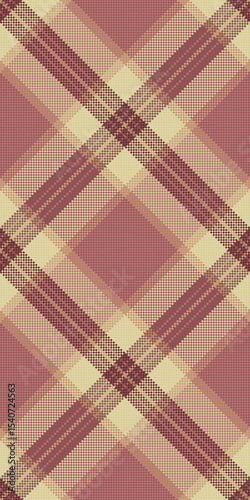 Curved plaid seamless pattern, list textile texture tartan. Hounds tooth check background fabric vector in red and light colors.