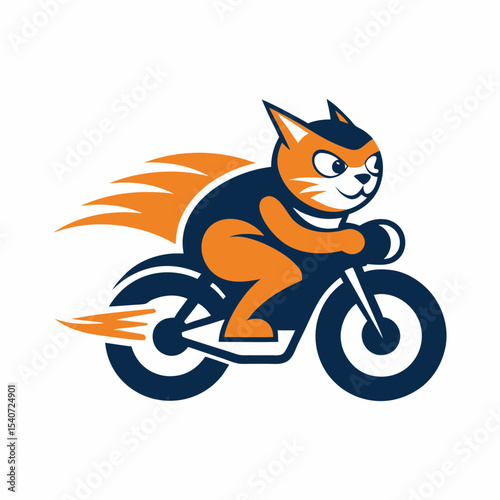 Cat riding a motorcycle vector art illustration