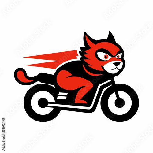 Cat riding a motorcycle vector art illustration