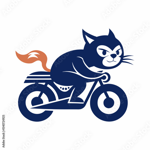 Cat riding a motorcycle vector art illustration