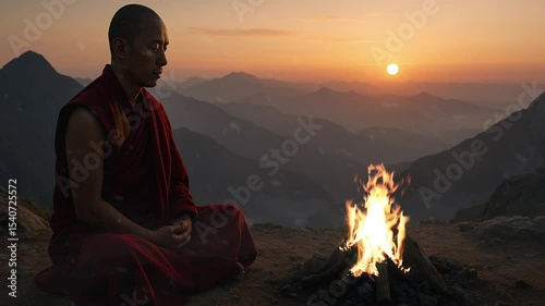 relaxing and spiritual view with crackling bonfire loop