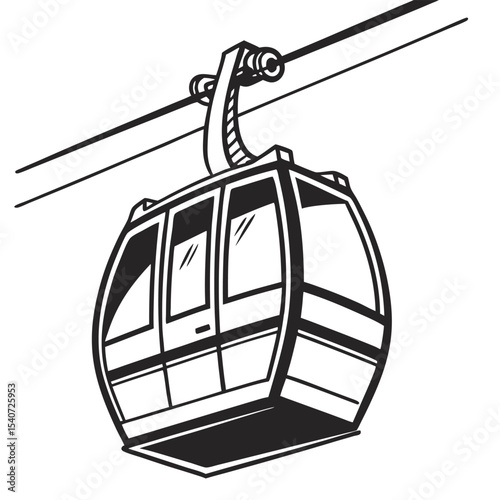 Gondola cable car for mountain transportation isolated on white background