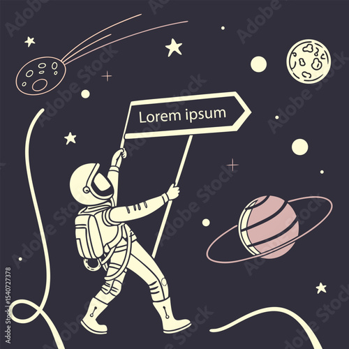 Astronaut boy vector art, drawing, and music illustration in space