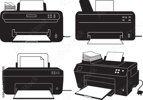 Printer icon silhouette vector set 