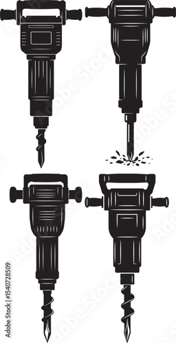 jackhammer equipment instrument for construction icon silhouette vector set