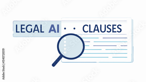 Illustration of legal ai clauses text with a magnifying glass over document and search concept