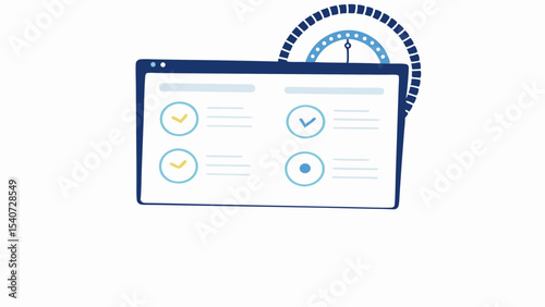 Illustration of a dashboard interface with checkmarks and a circular progress indicator at the top right