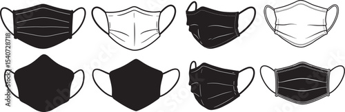 Face Masks icon silhouette vector set 