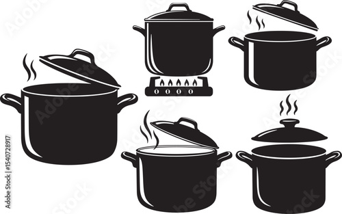 Cooking pan icon silhouette vector set 