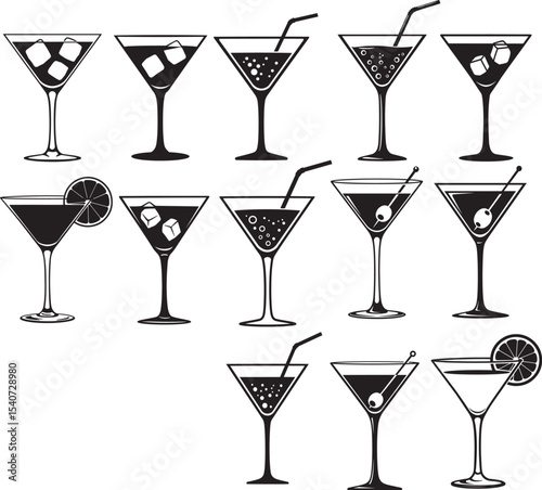set of different cocktails drinks