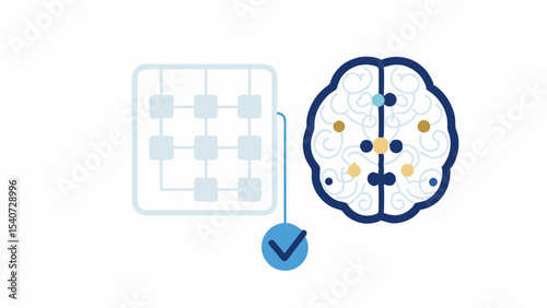 Grid connected to brain with check mark indicating successful connection and cognitive processing