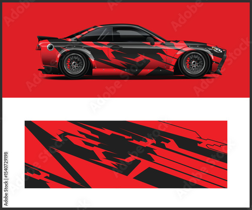 Red and Black Sport Car Wrap Design Template