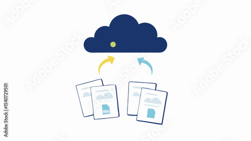 Cloud storage with documents and arrows indicating data transfer and cloud computing concept illustration
