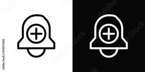 Cowbell circle plus icon design. simple stroke line vector icon set