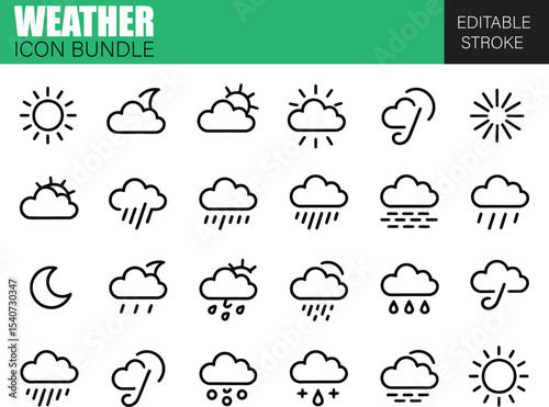 Weather Forecast Icons – Flat Vector Pack for Meteorological Use, Mobile Apps, and Climate Dashboards

