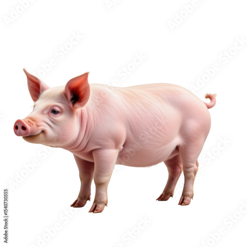 Charming Pink Pig Standing Proudly in a Farm Environment With Green Grass and Bright Blue Sky