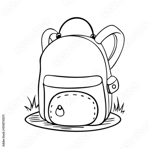 A black and white line art illustration of backpack.