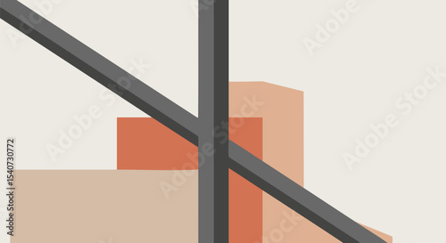 Abstract Geometric Shapes in Beige, Orange, and Gray isolated on transparent background