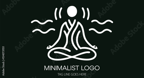 Minimalist Yoga Logo Design, White Lines on Black isolated on transparent background