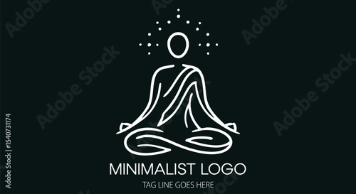 Minimalist Yoga Logo Design, White Lines on Black isolated on transparent background