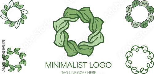 Minimalist Green Leaf Logo Designs, Circular Frames isolated on transparent background
