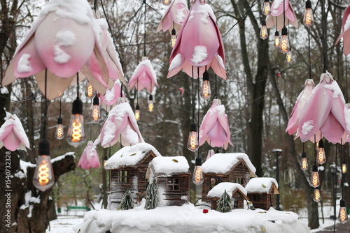 Festive decorations on the street in Chisinau.