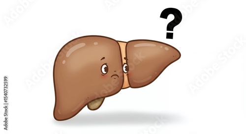 Cartoon liver illustration with question mark