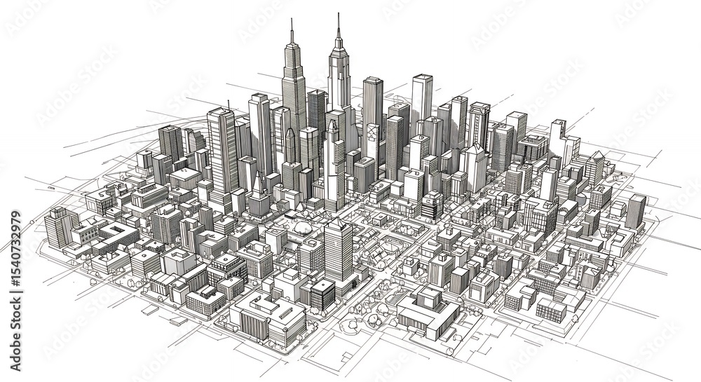 Fototapeta premium Cityscape architectural design sketch