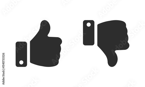 Like and Dislike vector icon. Black Thumbs up and thumbs down symbols indicate positive and negative opinions for web and app