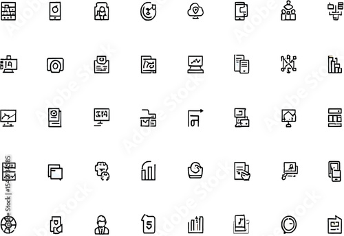 Collection of Minimalist Line Icons for Technology, Data, and Cloud Computing