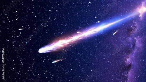 comets drifting through space, glowing tails, starry background, cosmic dust, ethereal atmosphere