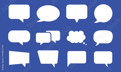 Speech Bubble Icons Set – Collection of White Text Box Balloons in Various Shapes on Blue Background for Chat, Messaging, and Communication Design