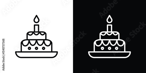 Cake birthday icon design. simple stroke line vector icon set