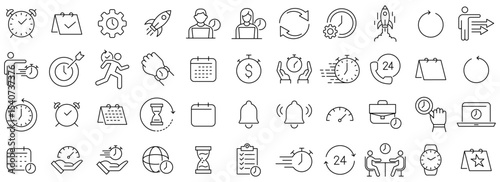 Time schedule vector line icons collection