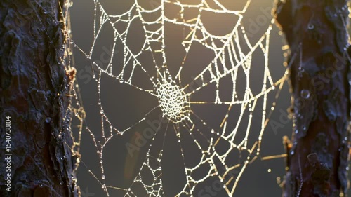 Dewy Web Weaving Early Morning Light Sparkling in Nature Scenic