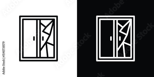 Broken window icon design. simple stroke line vector icon set