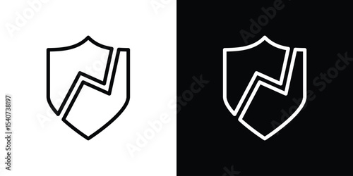 Broken shield icon design. simple stroke line vector icon set