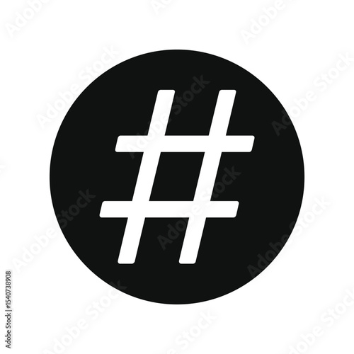 Hashtag symbol icon in black circle